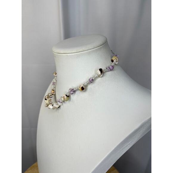 tropical shell necklace beaded light violet off white puca puka faux or real - Picture 4 of 12